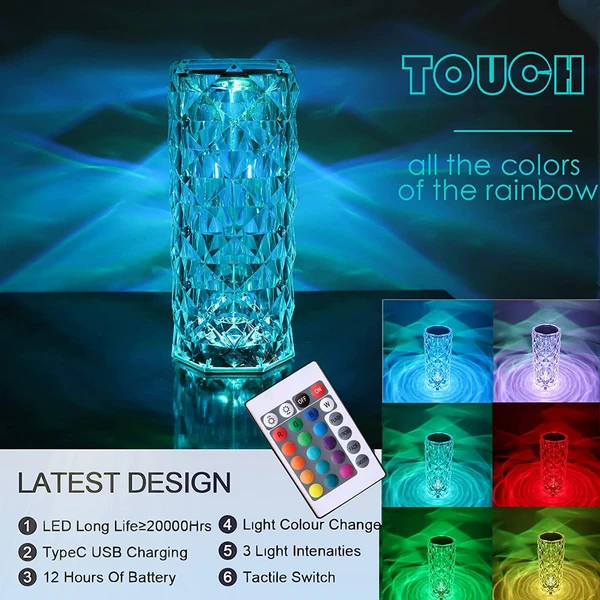 Homeoculture Crystal Table Lamp 16 Colors - 0.5