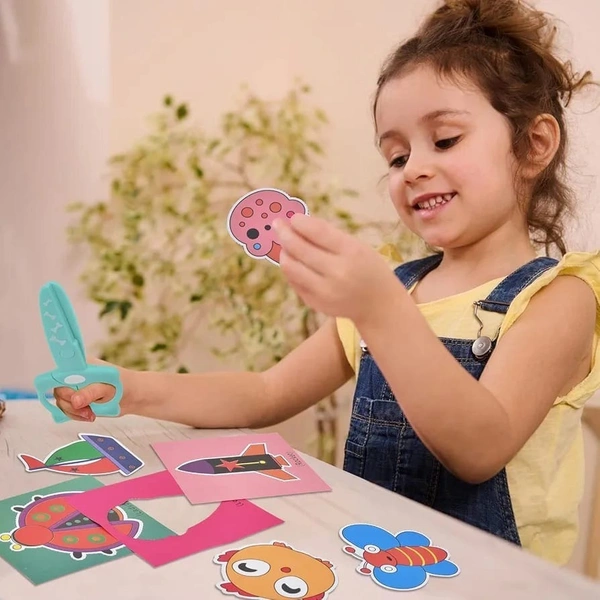 Children's Paper Cut Set, Scissors Craft Set for Children, DIY Scissors Skills for Children, Early Learning Development Toy in Nursery, Children's Safety Scissors + 48 Sheets of Paper