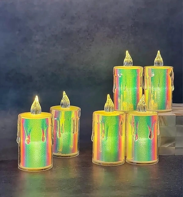 Rainbow holographic candle in medium size  6-7 cms approx
