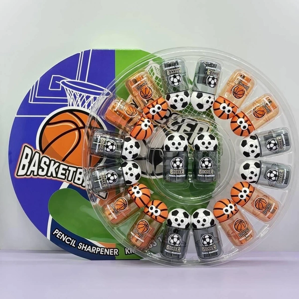New Cute Cartoon Silicone Head Football Basketball Pencil Sharpener Student Fun Creative Pencil Sharpener pack  Full pack of 16 sharpener 