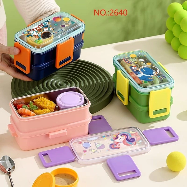 New steel lunch box double partition with mini box (500 x2 ml)