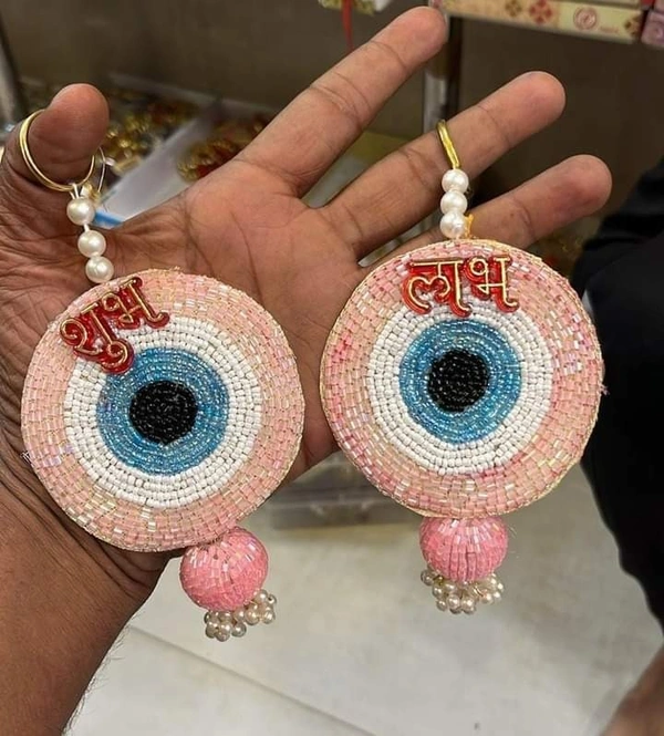 Evil eye shubh labh pair   Pink, yellow or blue colour choice possible