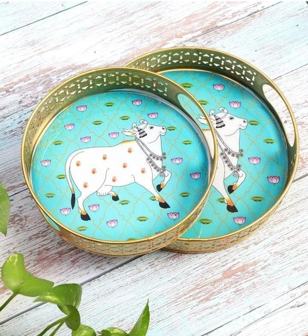 Round pichwai tray set of 2 10 inches and 8 inches Single colour available