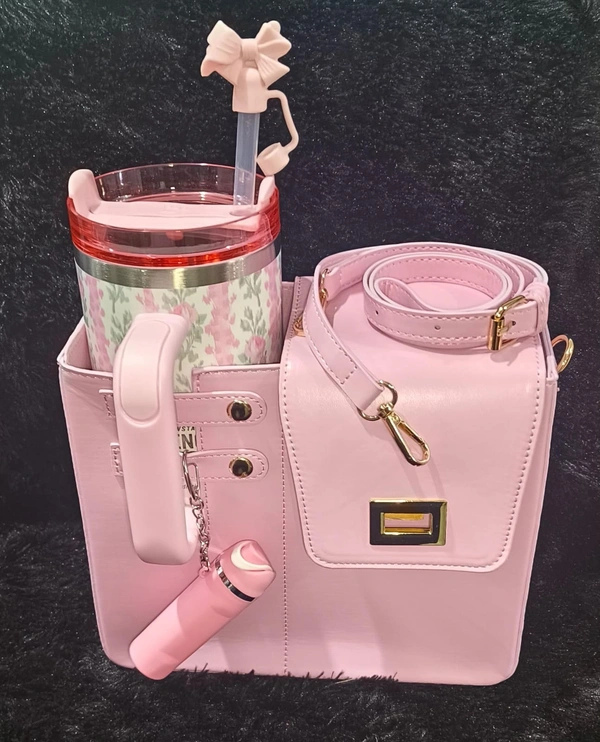 New hc premium stanley combo 1 stanley bag 1 stanley floral sipper 1 keychain 1 straw stopper Color of bag n stanley will remain same, rest two items based on availability