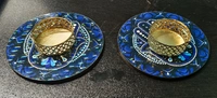 Mdf tealight holder in mandala and evil eye and butterfly.Buy any design 2 pcs. Wax tealight included Size 4 inches