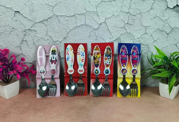 STAINLESS STEEL DISNEY THEME SPOON AND FORK SET