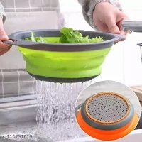 Homeoculture Foldable Kitchen Strainer Round Silicon Basket for Colander for Draining Pasta Drain Strainers - 0.5