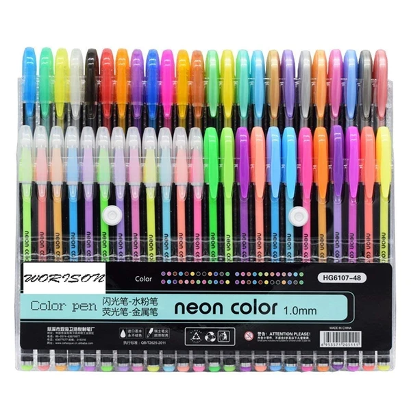 Homeoculture Glitter, Neon, Pastel, Metallic Colors Gel Pen Set, 48 Pcs - 0.5