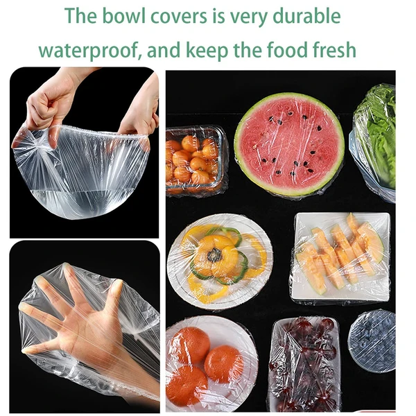 Homeoculture HomeoCulture 100 Piece Reusable & Elastic Plastic Food Storage Covers, Fresh Keeping Bags Used For Bowl Covers And Food Stretch Lids, Universal Stretch Warp Bowl Cover For Kitchen & Outdoor Picnic Camping - 0.5