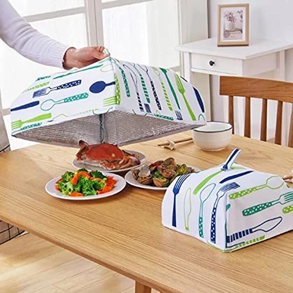 Homeoculture 2 Pcs Insulated Food Cover 1 Big 1 Small Spoon Print | Foldable Aluminum Foil Insulated Reusable Food Cover Lid Set of 2 | Anti-Dust | Heat Preservation | Dustproof | Insectproof | Combo - 0.5