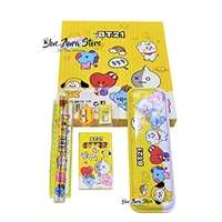 Homeoculture HomeoCulture BT21 BTS stationery Kit Including BT21 Pecil Box,2 Pencils,6 Crayon Colors,1 Ruler, Scale Eraser Sharpener (bt21 yellow kit) - 0.5