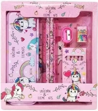 Homeoculture HomeoCulture Geometry Box Unicorn Stationary Set Box, Pencil Eraser Scale Cryon Kit for Kids Rectangle Shaped Color Pencils  (Set of 1, Pink) - 0.5