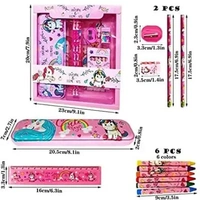 Homeoculture HomeoCulture Geometry Box Unicorn Stationary Set Box, Pencil Eraser Scale Cryon Kit for Kids Rectangle Shaped Color Pencils  (Set of 1, Pink) - 0.5