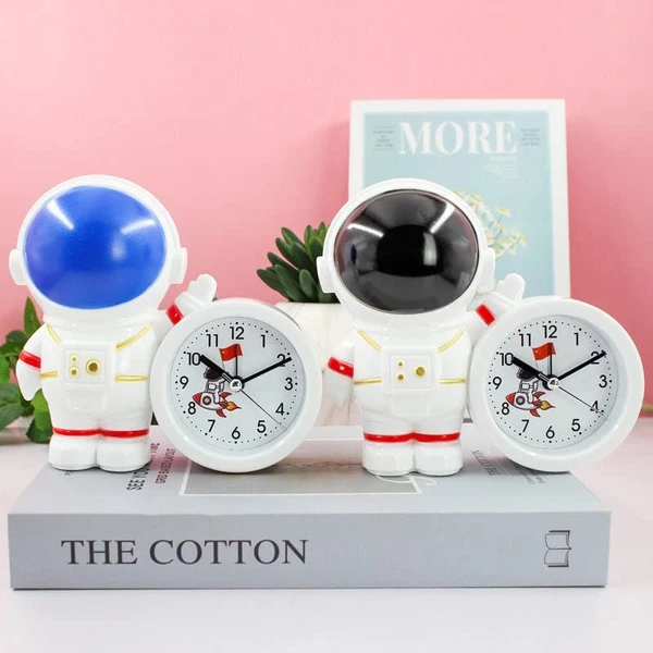 Homeoculture HomeoCulture Pack of 1 Space Theme Astronaut Robot Alarm Clock Space Twin Bell Rocket Astronaut Theme Study Table Clock Silent Bedside Alarm Clock for Kids Room Girls Boys Stationary Birthday Kanjak Return Gift(Random Colour) - 0.5