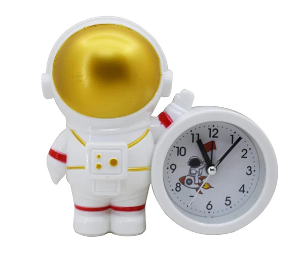 Homeoculture HomeoCulture Pack of 1 Space Theme Astronaut Robot Alarm Clock Space Twin Bell Rocket Astronaut Theme Study Table Clock Silent Bedside Alarm Clock for Kids Room Girls Boys Stationary Birthday Kanjak Return Gift(Random Colour) - 0.5