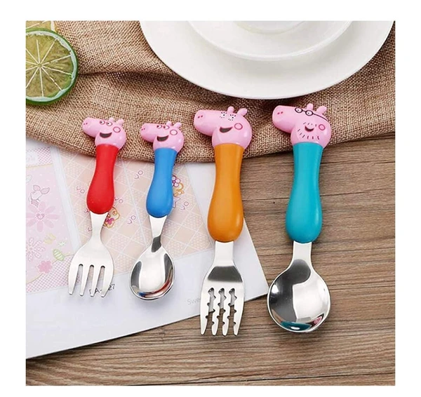 Homeoculture HomeoCulture Peppa Pig Heavy Quality Games Theme Stainless Steel Baby Feed Spoon and Fork Set- Multi Color - 0.5