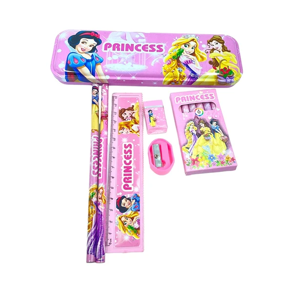 Homeoculture HomeoCulture Princess Stationery Kit Set for Boys, Stationery for School, Red Color Pencil Eraser Pencil Case Scale Sharpener Crayons and Gift Set (Multi Color – 7 in 1 Set) - 0.5