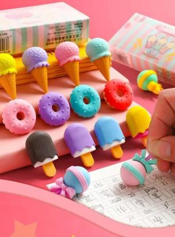 Homeoculture Ice Cream Cupcake Eraser - B'Day Return Gift Party Idea for Kids Birthday (04 Pack/16 PCS./More) COLOR MAY VARY Non-Toxic Eraser��(Multicolor) - 0.5