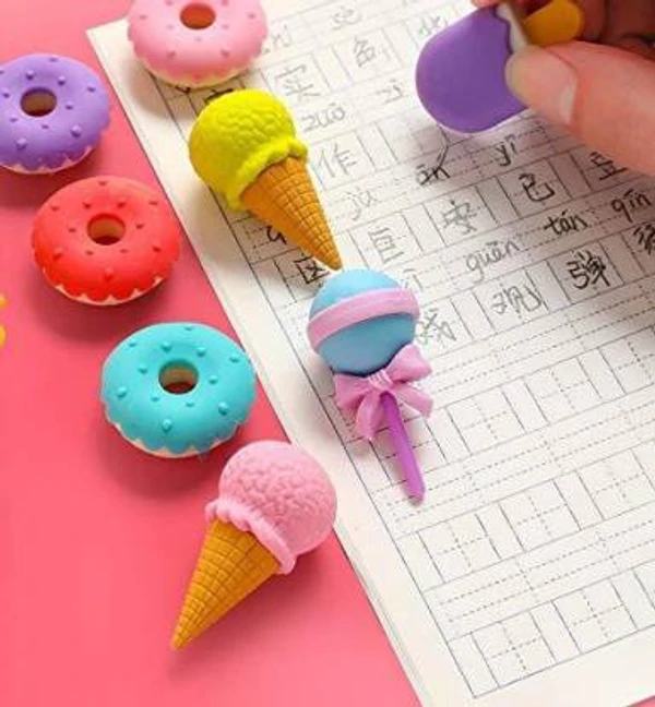 Homeoculture Ice Cream Cupcake Eraser - B'Day Return Gift Party Idea for Kids Birthday (04 Pack/16 PCS./More) COLOR MAY VARY Non-Toxic Eraser��(Multicolor) - 0.5