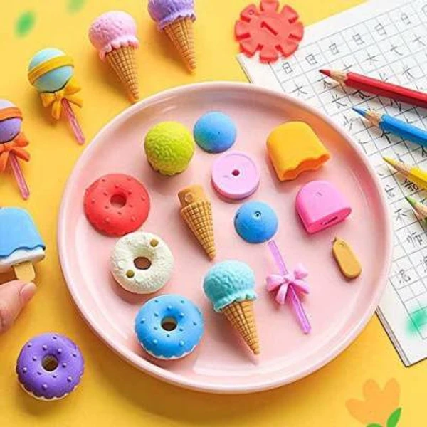 Homeoculture Ice Cream Cupcake Eraser - B'Day Return Gift Party Idea for Kids Birthday (04 Pack/16 PCS./More) COLOR MAY VARY Non-Toxic Eraser��(Multicolor) - 0.5