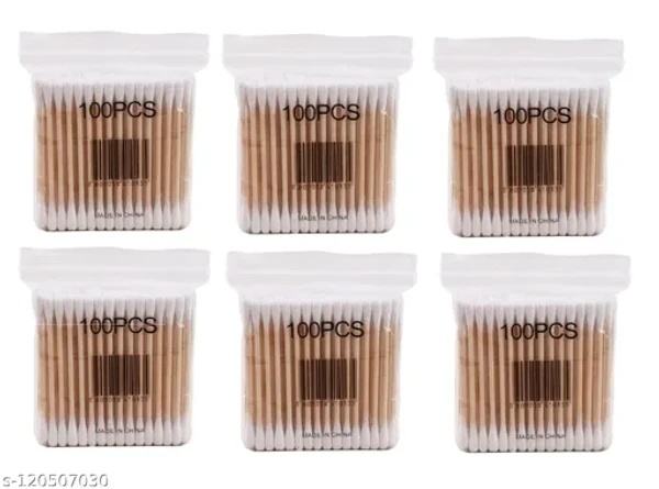 Homeoculture (Pack of 600pcs) Wooden Stick Double Head Tips Natural Pure Cotton Ear Buds Swabs Ear Cleaning Picks - Pure Cotton Ear Buds for Cleaning Cosmetic Tool Makeup Removal Wound Care - 0.5
