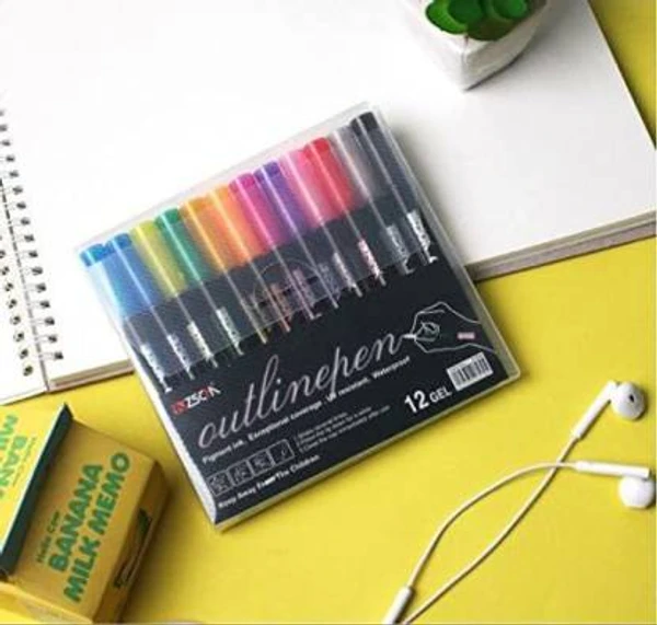 Homeoculture Set Of 12 Outline Pens Chisel Tip Nib Sketch Pens��(Set of 12, Multicolor) - 0.5