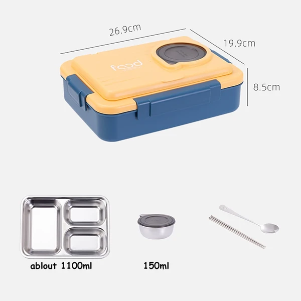 Homeoculture Stainless Steel Kids Lunch Box Leak Proof Removable Food Container Box With Soup Container Portable Lunchbox School Child