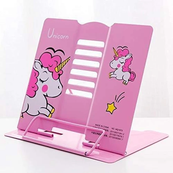 Homeoculture Unicorn Metal Adjustable Portable Reading Book Bookends Foldable Stand Holder Bookshelf Document Holder Base Stationery Metal Bookshelf Book Reading Stand Holder Rack Home Storage Supplies - 0.5