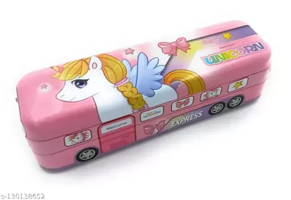 Homeoculture Unicorn Metal Double Decker Pencil Box with Moving Tyres for kids/ Girls - 0.5