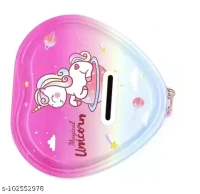 Homeoculture Unicorn printed Heart Shape Money Bank for Kids Designer Piggy Bank with Lock & Key|gullak|best Return Gift|suitable for Both Boys and Girls Coin Bank(pack of 1, Pink) - 0.5