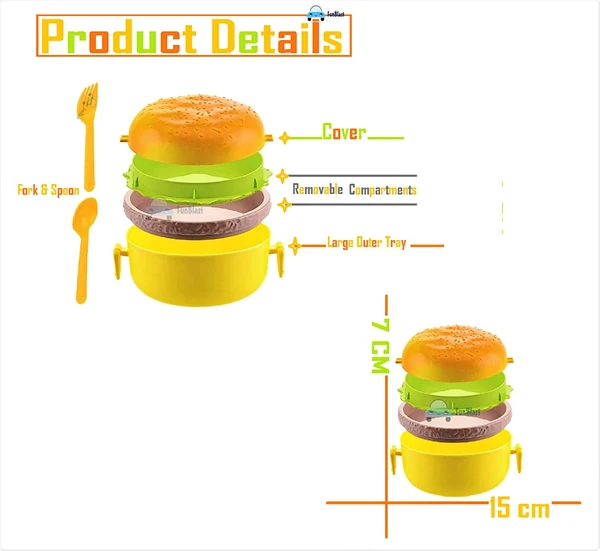 Homeoculture �Burger Shape Lunch Box for Kids - Lunch Box for Kids, Tiffin Box, Lunch Box Leak Proof Plastic Lunch Box, Lunch Box with Compartments - 0.5