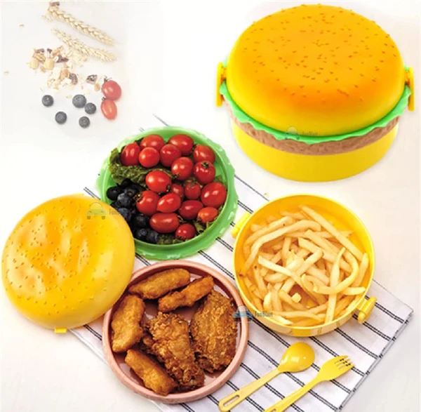 Homeoculture �Burger Shape Lunch Box for Kids - Lunch Box for Kids, Tiffin Box, Lunch Box Leak Proof Plastic Lunch Box, Lunch Box with Compartments - 0.5