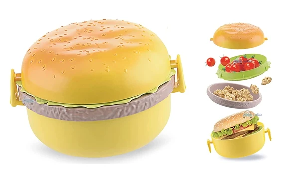 Homeoculture �Burger Shape Lunch Box for Kids - Lunch Box for Kids, Tiffin Box, Lunch Box Leak Proof Plastic Lunch Box, Lunch Box with Compartments - 0.5