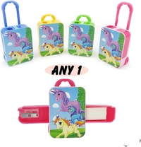 Homeoculture �(Pack of 1) Cute Unicorn Cartoon Design Trolley Suitcase with Pencil Eraser and Sharpener, Stationery for Kids School Boys Girls, Birthday Return Gifts - 0.5