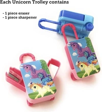 Homeoculture �(Pack of 1) Cute Unicorn Cartoon Design Trolley Suitcase with Pencil Eraser and Sharpener, Stationery for Kids School Boys Girls, Birthday Return Gifts - 0.5
