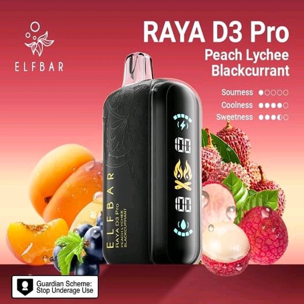 30K Peach Lychee Blackcurrant D3 Pro by Elfbar disposables - 5% Nic