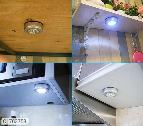 3 LED Light Battery Power Stick Tap Emergency Touch Light for Wall - L x W x H  in cm: 7 x 7 x 2 cm, Pack of 2