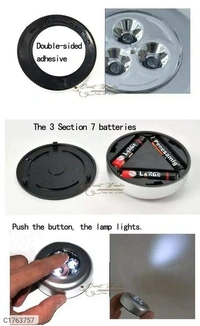 3 LED Light Battery Power Stick Tap Emergency Touch Light for Wall - Pack Of 1, L x W x H  in cm: 7 x 7 x 2 cm