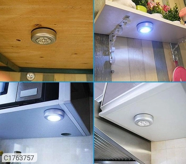 3 LED Light Battery Power Stick Tap Emergency Touch Light for Wall - Pack Of 1, L x W x H  in cm: 7 x 7 x 2 cm