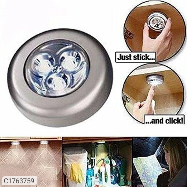 3 LED Light Battery Power Stick Tap Emergency Touch Light for Wall - L x W x H  in cm: 7 x 7 x 2 cm, Pack of 3