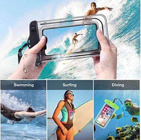 3 Layers Waterproof Sealed Transparent Mobile Bag Cover For Protection In Rain & Swimming Fits for Any Android and iPhone Universal Size Mobile Phone - 6.5 Inches, Yellow