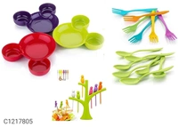 Mickey Shaped Serving Food Plate, Spoon & Forks - Small Tray: 8 x 3.25 inch Bowl/Cups : 2.5 inch