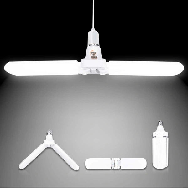 2F Foldable Light Fan LED 2 Blade Bulb Super Bright White Light - WHITE, LxWxH 21 x 4 x 7 cm