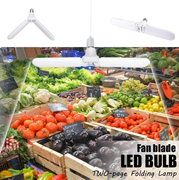 2F Foldable Light Fan LED 2 Blade Bulb Super Bright White Light - WHITE, LxWxH 21 x 4 x 7 cm
