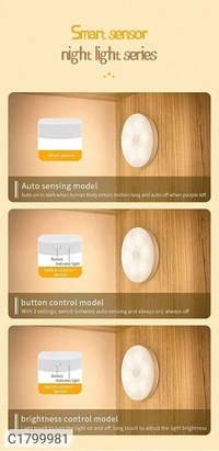 Motion Sensor Led Night Light With Brightness Control Led Light - Pack Of 3