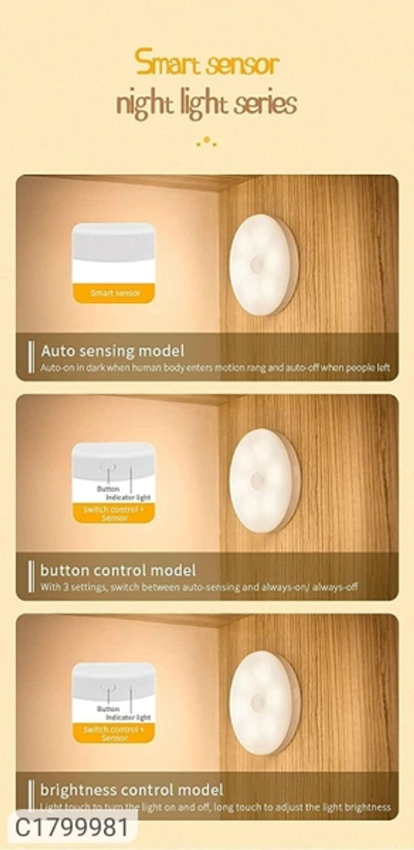 Motion Sensor Led Night Light With Brightness Control Led Light - Pack Of 3