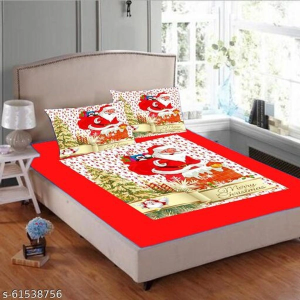 Double Bed Velvet Christmas Bedsheet With 2 Pillow Covers - 2, Bedsheet Size - 90*100 Inches