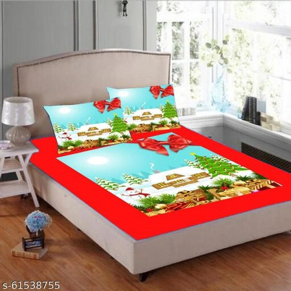 Double Bed Velvet Christmas Bedsheet With 2 Pillow Covers - Bedsheet Size - 90*100 Inches, 3
