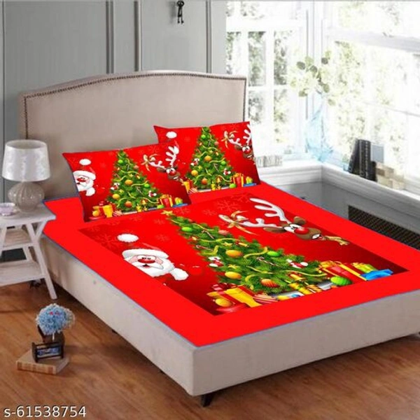 Double Bed Velvet Christmas Bedsheet With 2 Pillow Covers - Bedsheet Size - 90*100 Inches, 4