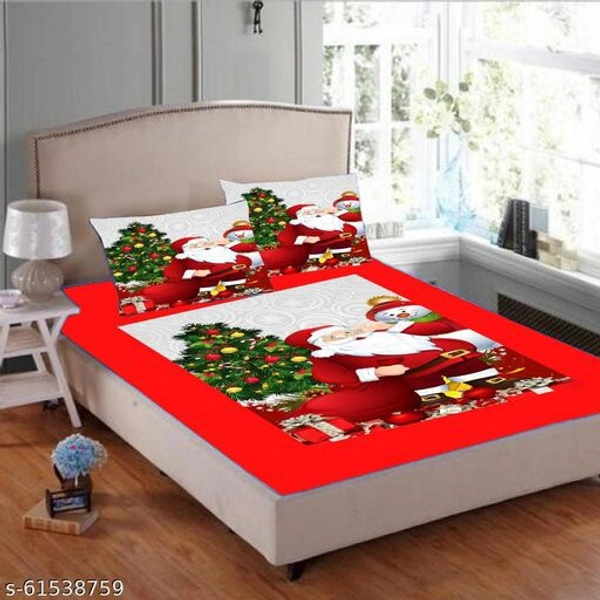 Double Bed Velvet Christmas Bedsheet With 2 Pillow Covers - Bedsheet Size - 90*100 Inches, 5